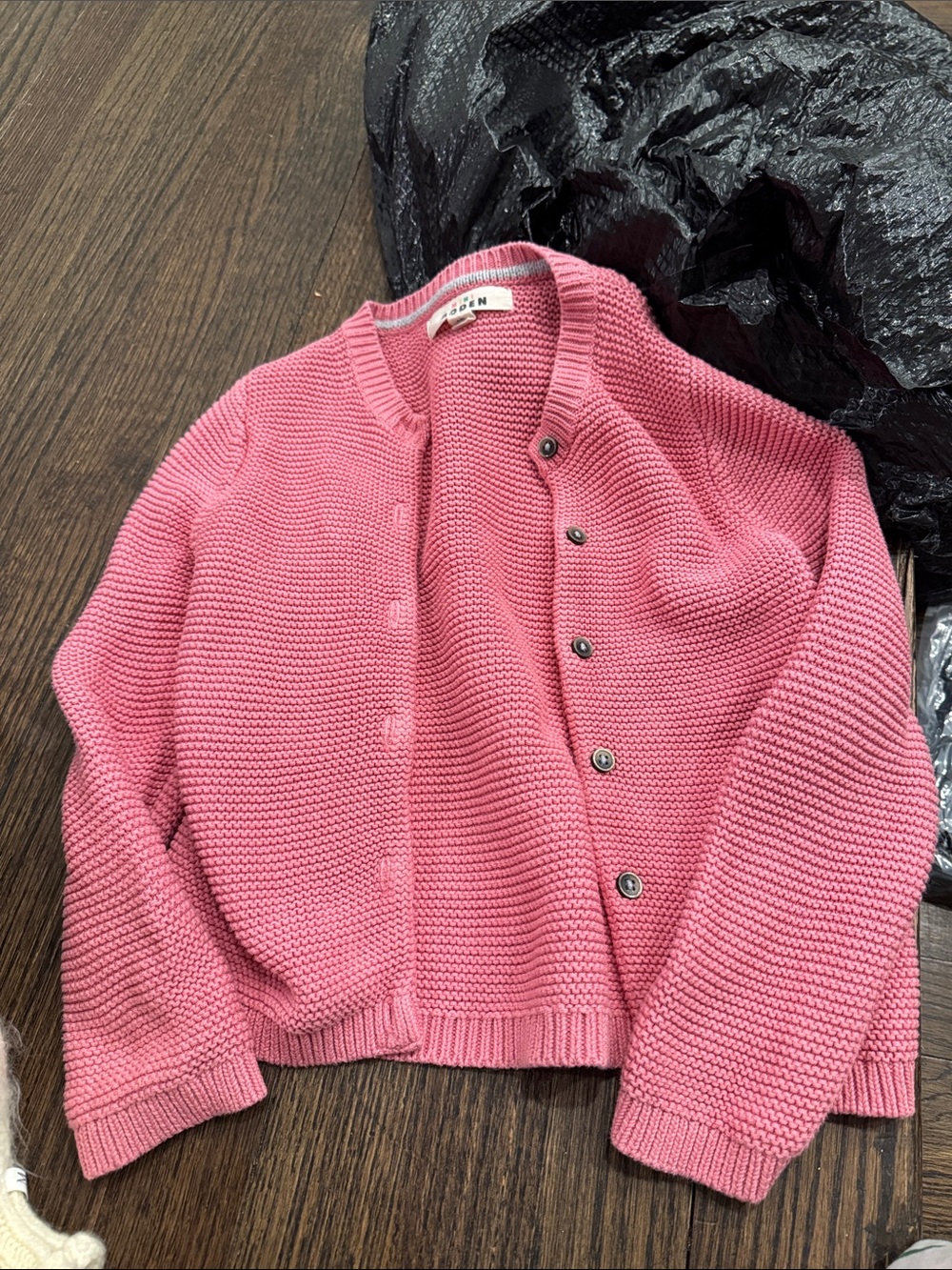 Mini Boden Rose Pink Textured Button-Front Cardigan